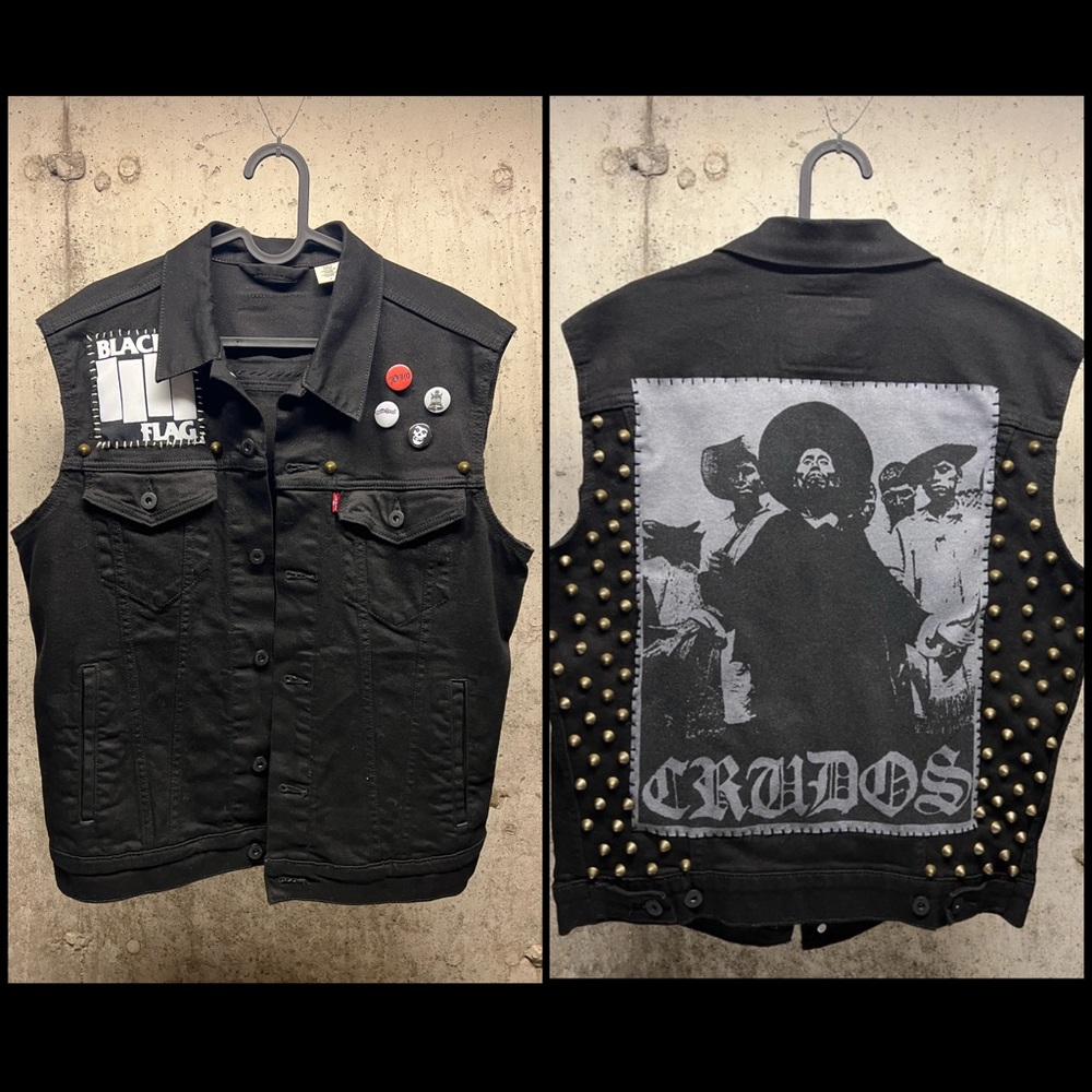 Punk rock studded battle vest. Crudos. Black Flag.